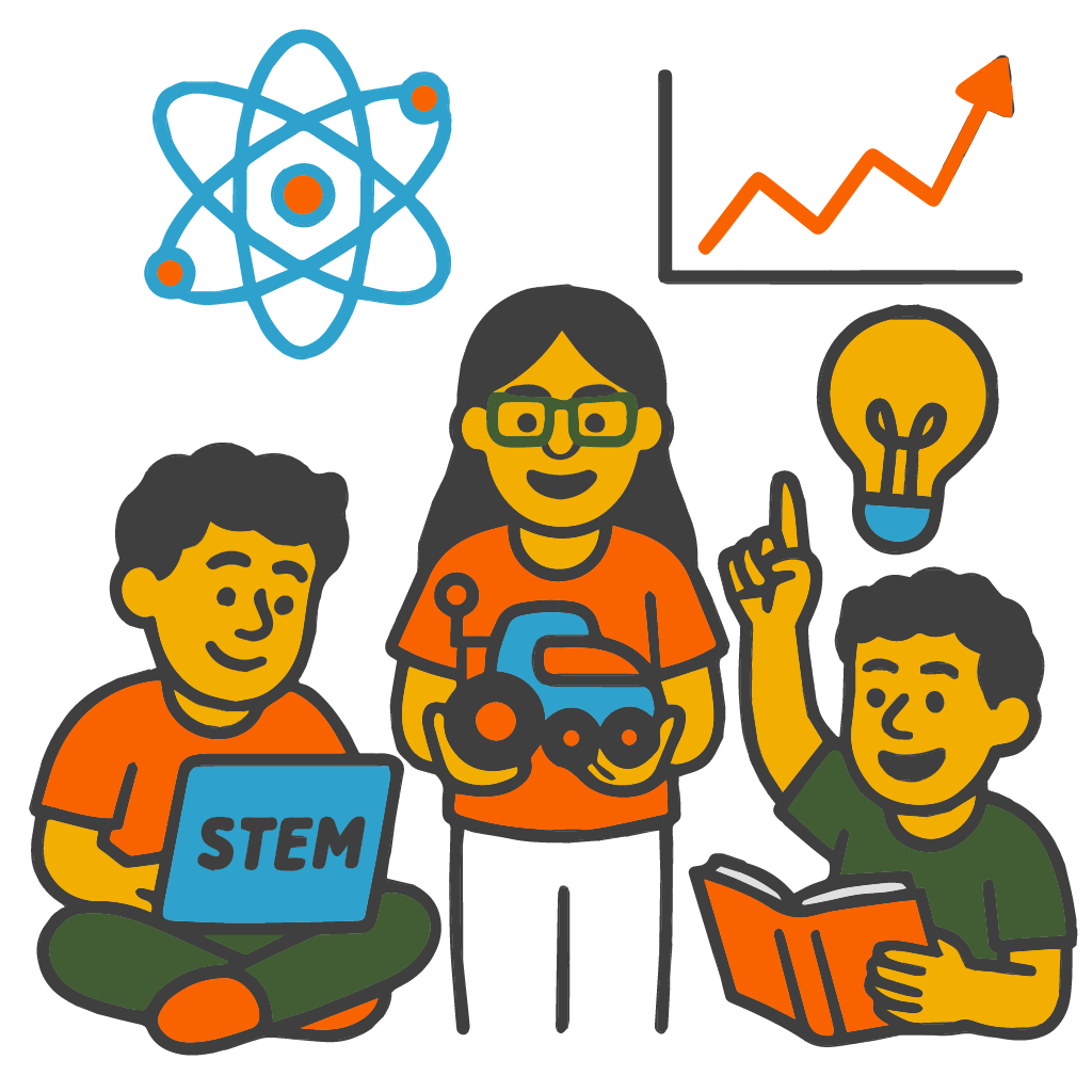 Illustration of students using the STEAM Hub online platform